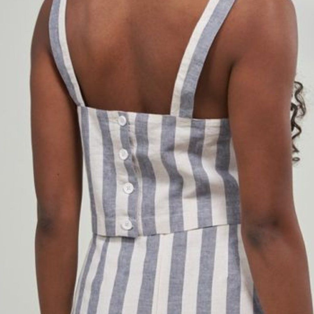 SoftHemp United by Blue Cropped Tank Top Vegan  Blue &‎ White Striped NWT - Picture 2 of 3